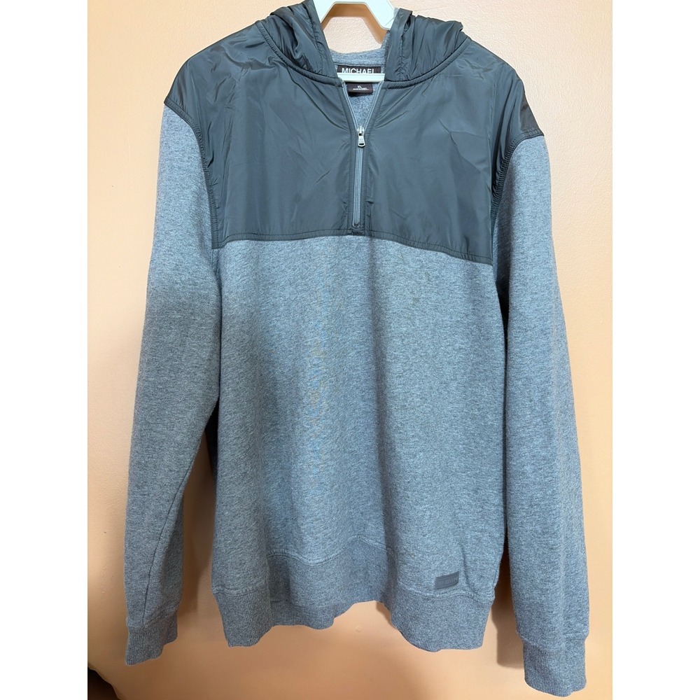 Michael Kors Mens XL Quarter Zip Hoodie Gray Nylon‎ Mixed Media Sweatshirt